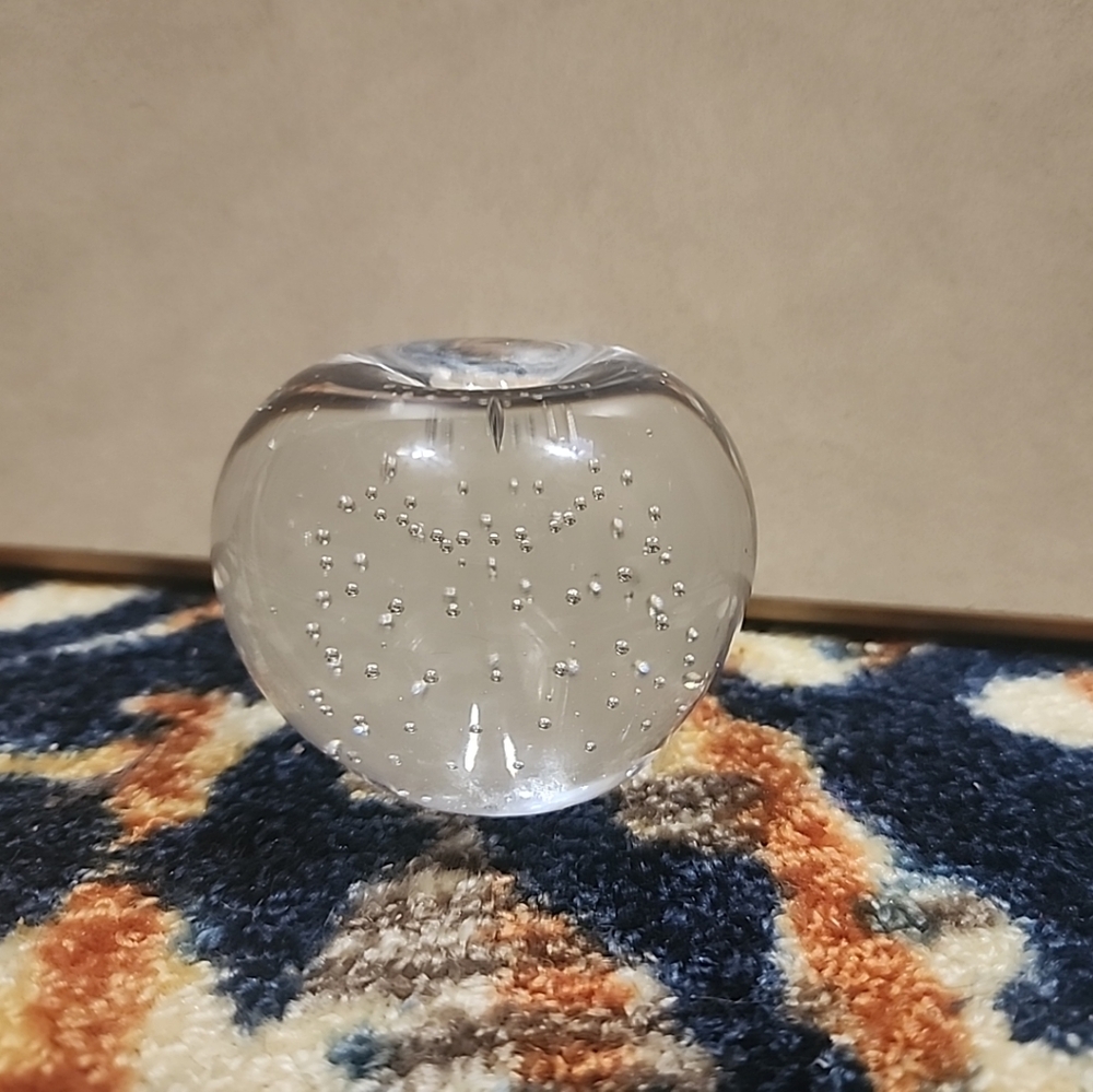 R.O.C. Clear Glass Paperweight w/ Controlled Bubbles Made in Taiwan Vintage